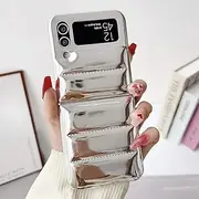 Down Jacket Pure Color Case for Samsung Galaxy Z Flip 6 5 4 3 ZFlip Flip5 Flip6 Soft Silicone Plating Cover,Silver,for Samsung Z Flip 4