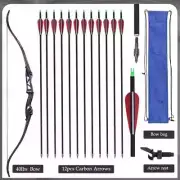56" 30-50lbs Archery Takedown Recurve Bow 12pcs 31.5" 7.8mm Mixed Carbon Arrow
