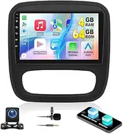 4G+64G Android Car Stereo for Opel Vauxhall Vivaro Renault Trafic FIAT Talento Nissan NV300/VW30 with Apple Carplay Android Auto Sat Nav,Stereo with 9 Inch Screen Bluetooth WIFI FM RDS+Backup Camera