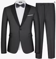 Mage Male 2 Piece Dark Grey Tuxedo Black Peak Lapel Medium With Bowtie