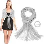 [Ipetboom] Silver Shawl Wrap for Women Elegant Formal Dress Accessory Secure Fit Wedding Scarf Versatile Pairing for Evening Gowns