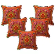 Orange Floral Cotton Pillow cover Handmade Suzani Cushion Cover Colorful Pillow