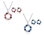 2 X Silver Crystal Beads Pendant Necklace Jewelry Set