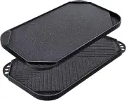 Nonstick Reversible Grill & Griddle Pan, 19.5" X 10.7", Two Burner Cast Aluminum