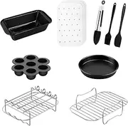 [Pocaton] Air Fryer Accessories Baking: Cake Pizza Pans Rack Skewer Egg Bite Mold Silicone Spatula Tongs - Fit Universal 8Qt 7.6L-9.5L Dual Basket Air Fryers, Compatible with Ninja, Philips, Set of 9