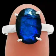 Faceted Natural Blue Labradorite 925 Sterling Silver Ring s.8.5 Jewelry R-1019