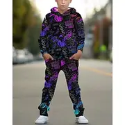 Boys' 3D Graphic Ghost Letter Hoodie Sweatpants Set Sports Suit Tracksuits Long Sleeve Spring Fall Daily Basic Casual Kids 4-12 Years Hooded Outdoor Vacation