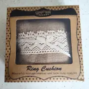 Ginger Ray Beautiful Vintage hessian and lace ring cushion NEW! 18 x 18 cm NIB