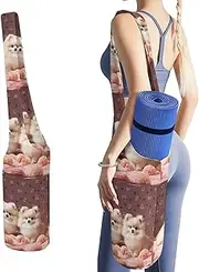 JKLQWH Pomeranians Puppies And Point Printed Yoga Mat Bag Long Tote with Pockets for Your Yoga Accessories Exercise Yoga Mat Carrier Holder Multi-Functional Storage Bag Holds Most Pilates Mats
