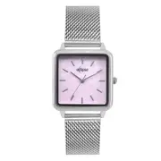 Eclipse Stainless Steel Square Pink Mother of Pearl Dial Silver Band Watch