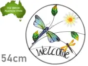 54cm Welcome Dragonfly & Daisy Wall Art Sculpture Home Hanging Plaque Decor Gift