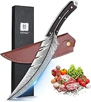 TIVOLI - 20cm Butcher Knife for Cutting Meat, Viking Steak Knife Hand Forged High Carbon Steel for Breast, Outdoor, Camping, BBQ, Day of the