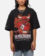 [MITCHELL & NESS] Mitchell & Ness Chicago Bulls '96 Nba Champs T-shirt Faded Black - Size M M Faded Black