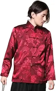 [JSJTAMUS] Tang Suit Men Striped Dragon Kung Fu Shirt Long Sleeved Coat Tops Hanfu Chinese Traditional Clothes