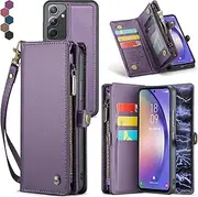 Samsung Galaxy A54 Wallet Case,Zipper Folio Leather Case Wallet with Card Holder Strap Wristlet Detachable Magnetic Protective Back Case for Samsung Galaxy A54 5G 6.4 Inch (Purple)