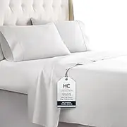 HC Collection Bed Sheets Set, HOTEL LUXURY Platinum Collection 1800 Series Bedding Set, Deep Pockets, Wrinkle & Fade Resistant, Hypoallergenic Sheet & Pillow Case Set (Queen, White)