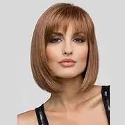 Women's Wig Chin-Length bob with Natural Looking Crown and Flirty Bangs (Light brown)