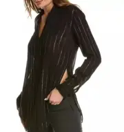NEW TAGS AllSaints Women's XS Top Keri Stripe Shirt Split Side Black Collared
