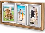 4x6 Rotating Photo Frame Rustic 4x6 Wooden Picture Frames, Double Side-Display 6 Photos, Floating Photo Frame 4x6 Family Frame for Tabletop Display