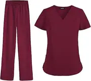 [yuksok] Women Scrubs Sets with Pockets Comfortable Elastic Waist V Neck Uniforms Scrub Set Work suits for SPA Pet Shop Operating Room