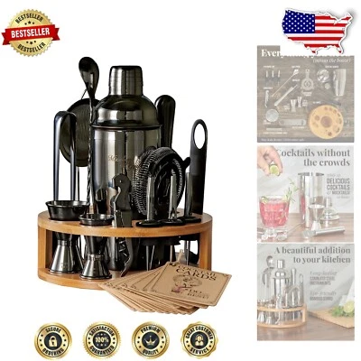 Stainless Steel Mixology Bartender Kit - 15 Pieces with Mojito Muddler & Recipes