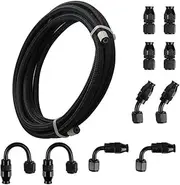 Fuel Line Hose Kit, E85 Nylon Braided Fuel Hose with 10PCS Swivel Fuel Hose End Fitting Adapters Kit(AN8)