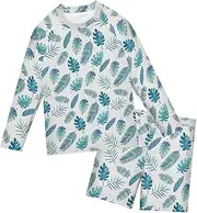 [ZZXXB] Palm Leaf Pattern Boys Swimsuit Rash Guard Toddler Kids Long Sleeve Swim Shirt and Trunks
