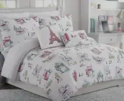 Cynthia Rowley Bonjour Paris Scenes-4 Piece Twin/Tn XL-Comforter Set-Pillows-New