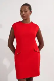 Plus Size Ponte Structured Mini Dress With Gold Button Detail