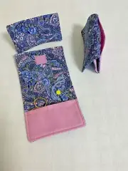 Blue & Pink Paisley Flowers Handmade scissor, sewing notions, pincushion wallet