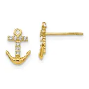 14K Yellow Gold CZ Anchor Stud Earrings Push Back Madi K Children's Jewelry