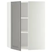METOD corner wall cabinet with shelves, white/Bodbyn grey, 68x37x100 cm