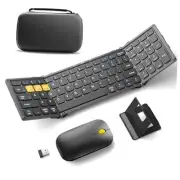 Foldable Bluetooth Keyboard and Mouse, Portable Folding Pocket Elegant Black