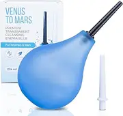 Clear Enema Bulb - Anal Douche for Men and Women - Easily See Water Level with Clear See Through Design - 7 Ounce Blue Enema Bulb Kit with 2 Nozzles- BPA and Phthalates Free