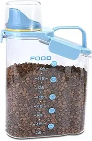P-ZOONPE Dog Food Storage Container 3-5lbs, Dog Food Container with Airtight Pour Spout, Cat Food Storage Container with Measuring Cups, Portable Pet Food Container for Dogs, Cats, Birds（Blue）