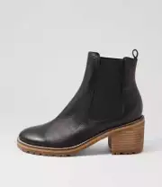 New Mollini Biscoti Black Natural Heel Leather Ankle Boots Womens Shoes Casual