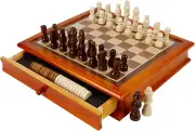 12-Inch Wooden Chess & Checkers Set with Storage Drawer, Portable Board Games fo