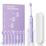 8 Brush Heads + Holder + Toothbrush Case Advanced Sonic Electric Toothbrush with 5 Modes, Smart Timer & Type-C Charging - For Adults & Kids