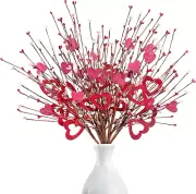 Heart Shaped Berry Picks 6 Pcs Wooden Artificial Red Berry Twig Flowers Stem Bra
