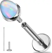 [GUIJUEYE] 18G Opal Spike Nose Ring, Hypoallergenic ASTM F136 Titanium Internal Threaded Flat Back Stud for Lip Nose and Cartilage Piercing