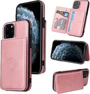 YocoverTech for iPhone 11 Pro Max Case,for iPhone 11 Pro Max Back Case,PU Leather Magnetic Back Shell Cover Case with Card Holders[6.5 inch]-Pink