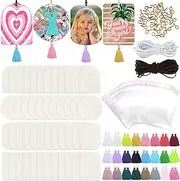 ZOCONE 48 Pcs Sublimation Air Fresheners Blanks with 48 Tassels Elastic Rope Clear Bags, White Felt Sublimation Blanks Bulk for Car and Home Hanging Air Freshener, 4 Shapes Fragrant Sheets