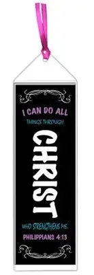 I Can Do All Things Bookmark KJV Philippians 4:13 Vinyl Sleeve 2"x7" Ribbon