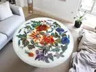 White Marble Coffee Table Top, Marble Inlay Semi Precious Floral Art, Home Decor