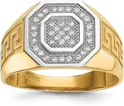 [Diamond2Deal] Men's 14k Yellow Gold Micro Pave CZ Octagon and Greek Key Ring