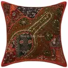 Orange Cushion Cover Beaded Gypsy Handmade Sequins Tribal Ethnic Hippie Pillow