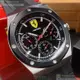 FERRARI手錶,編號FE00043,42mm銀六角形精鋼錶殼,黑色三眼, 中三針顯示, 運動錶面,深黑色矽膠錶帶款
