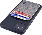 Dockem Google Pixel 4a with 5G (6.2") Luxe M2T Wallet Case: Built-in Invisible Metal Plate for Magnetic Mounting with Canvas Style Synthetic Leather 2 Card Slots (Black and Grey)