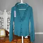 Miss Sixty Cadine Long Sleeve Teal Blouse Size Medium