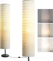 Floor Lamp Tall Lamps for Living Room, 3 Levels Brightness Paper Floor Lamp, Modern Lamp with White Fabric Shade, 116cm Floor Lamps Modern for Bedroom and Office Reading Lighting (White)